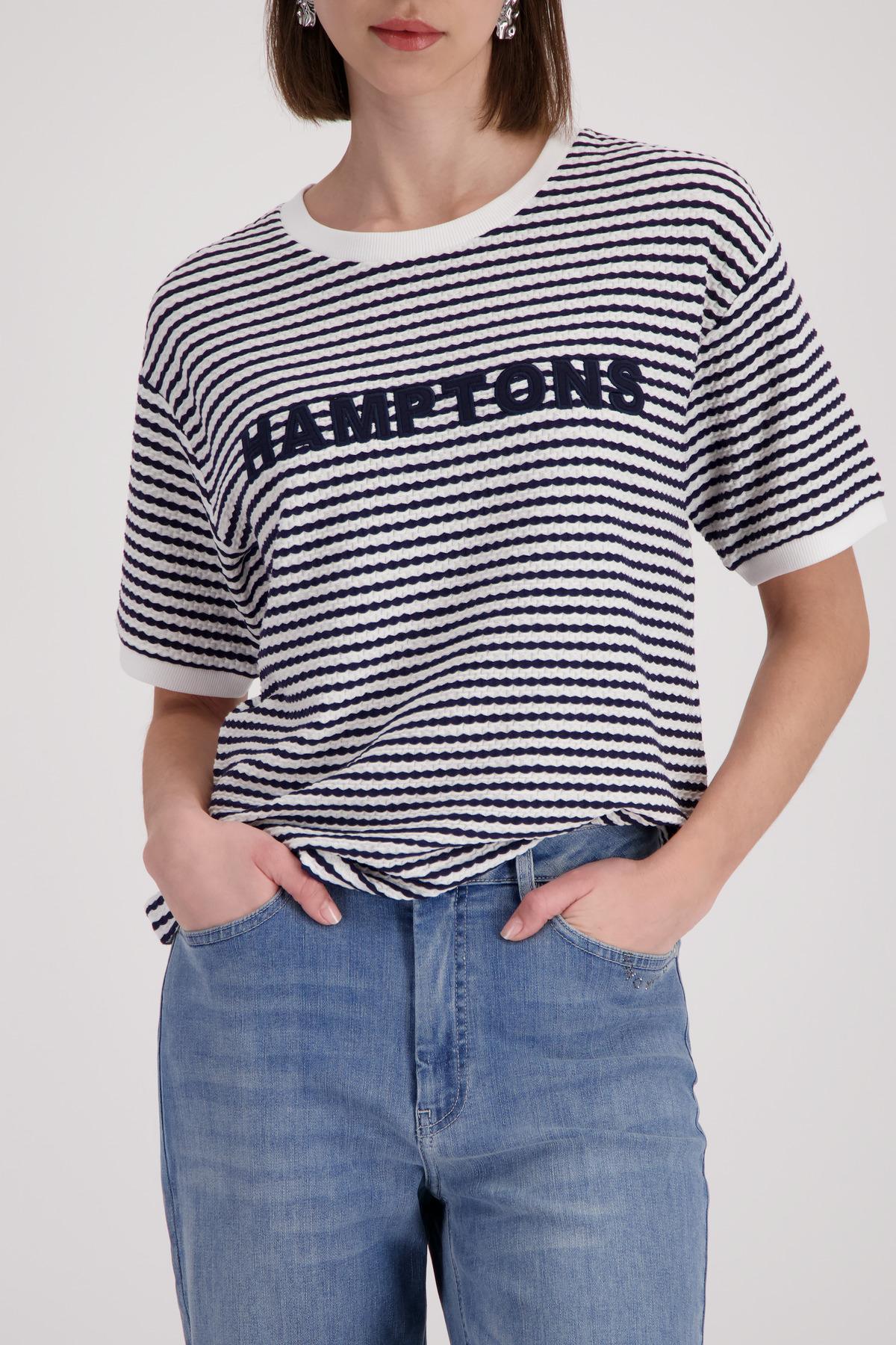T-Shirt mit Struktur und Schriftzug 36 - Marine Ringel