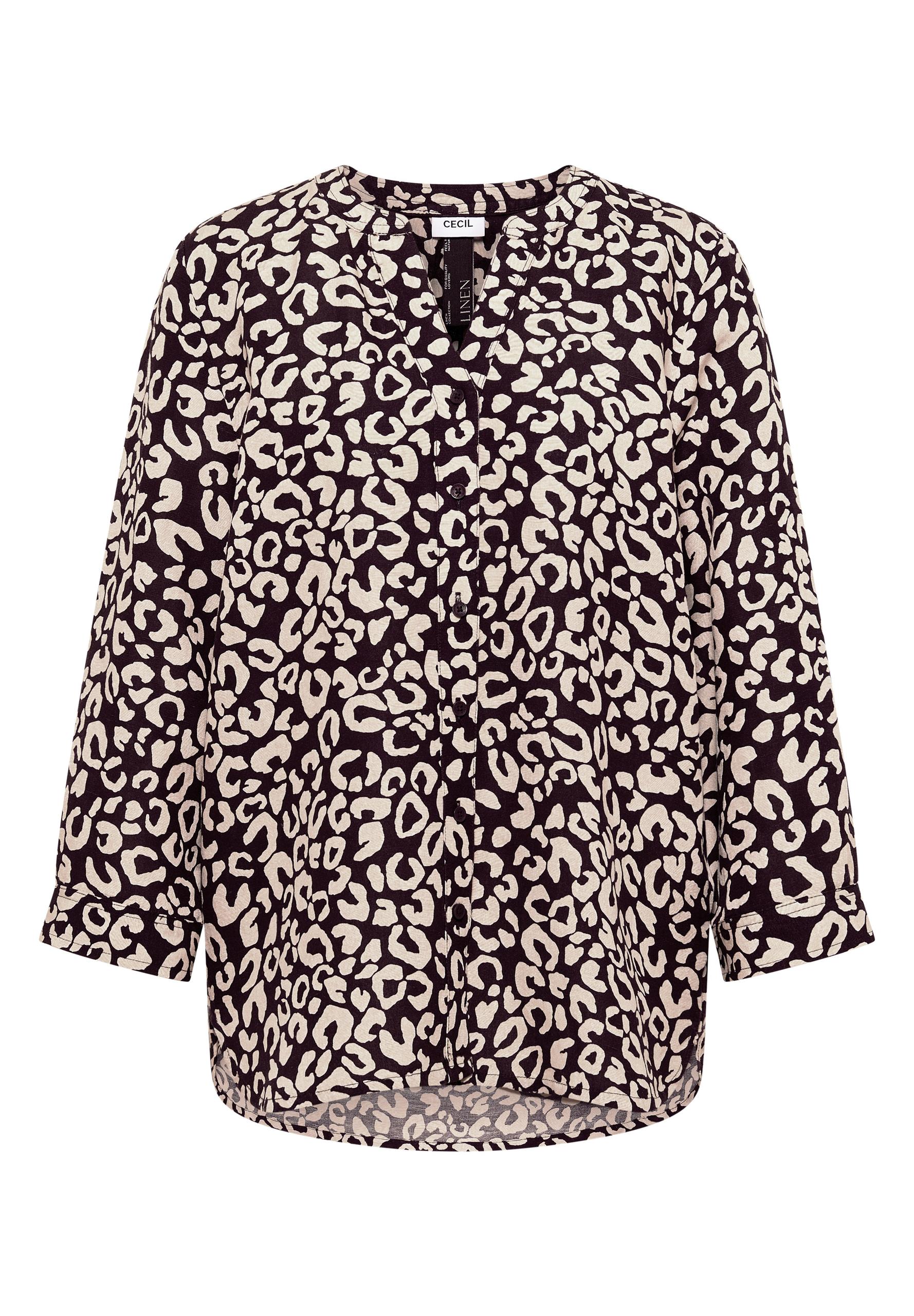 Bluse mit Leo-Muster aus Leinenmix S - Rich Burgundy