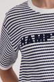 T-Shirt mit Struktur und Schriftzug 36 - Marine Ringel