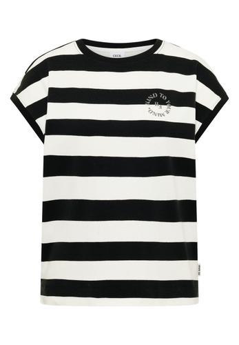 T-Shirt mit Streifen und Printdetail