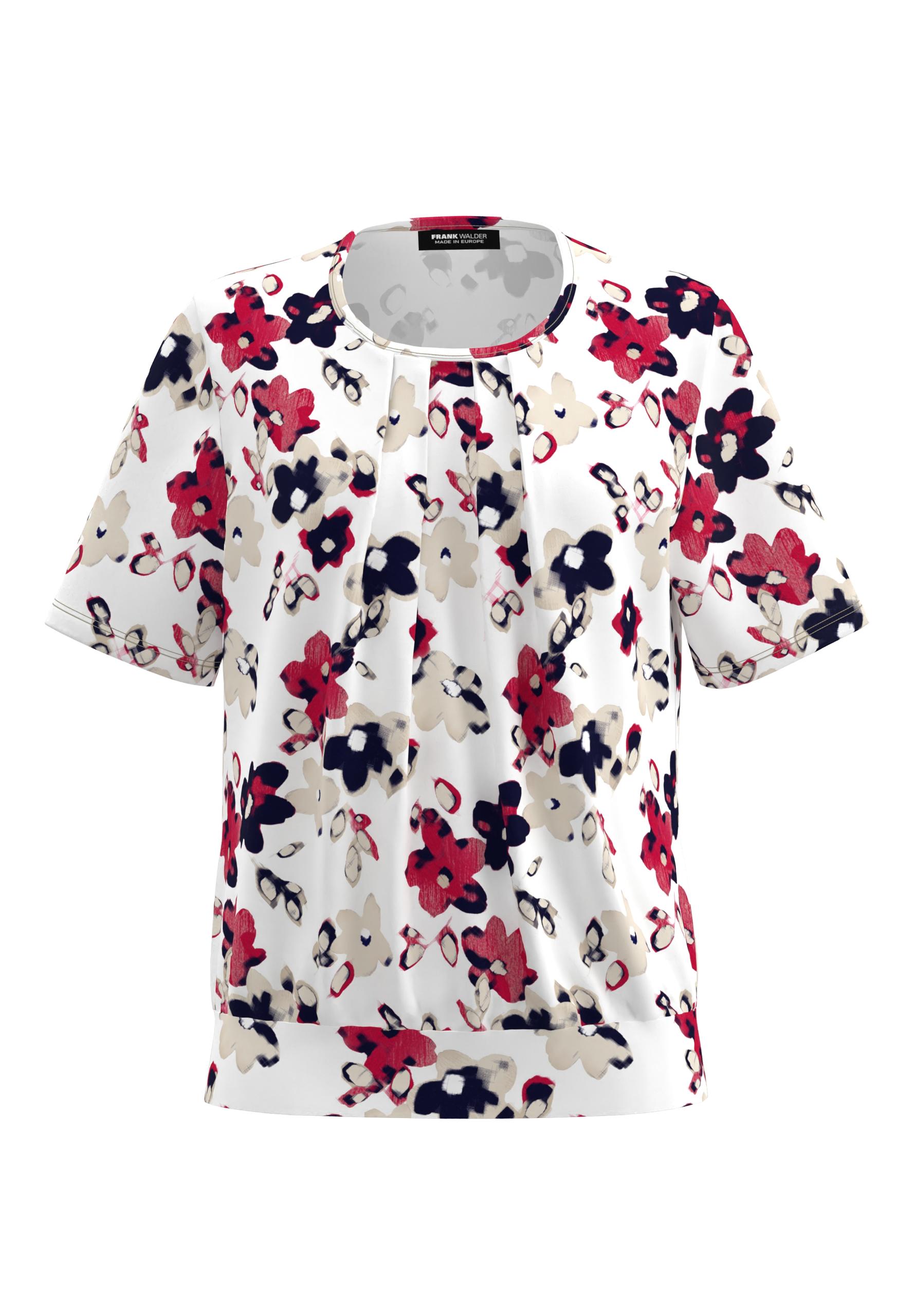 Blusenshirt NOS mit zarter Drapierung 48 - Cranberry/ink/ecru/cream