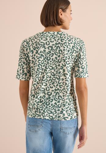 Kurzarm Shirt mit Knöpfen und Leo-Print XL - Macadamia Beige